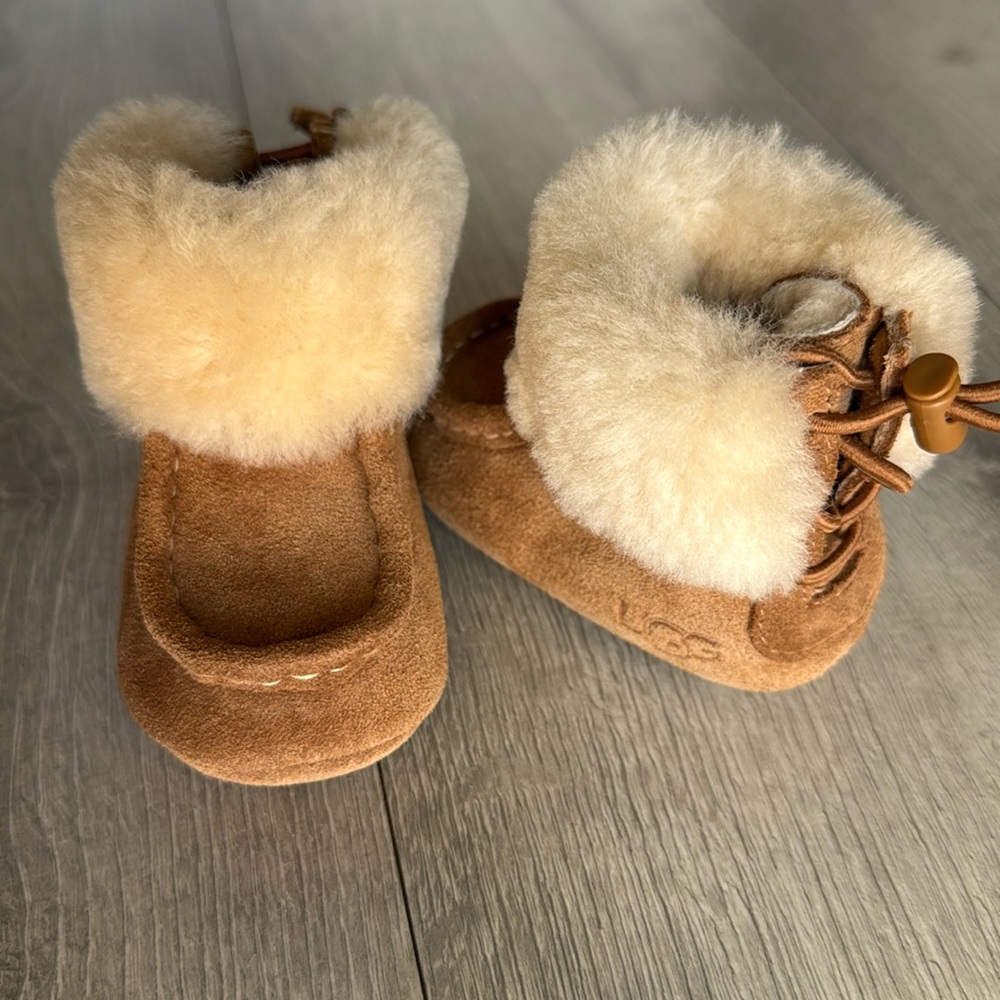 UGG Cozy Tan Baby Booties with Cream Fur Lining